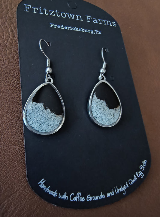 Silver Teardrop with Coffee Top and Quail Eggshell Earrings